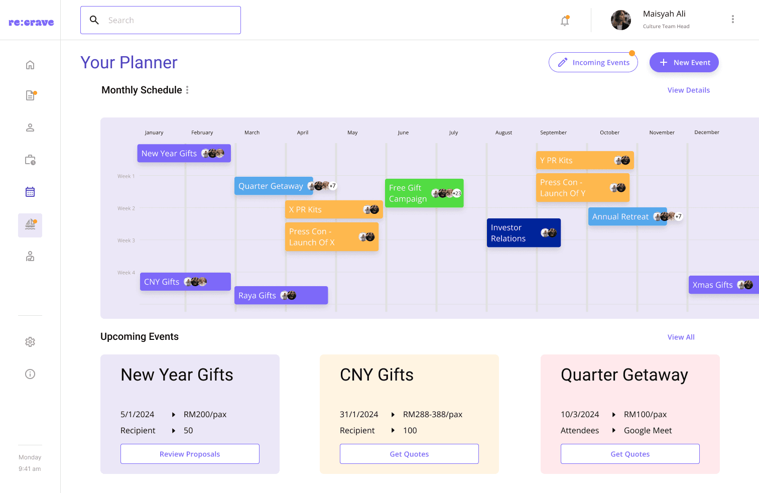 UI of gift planner